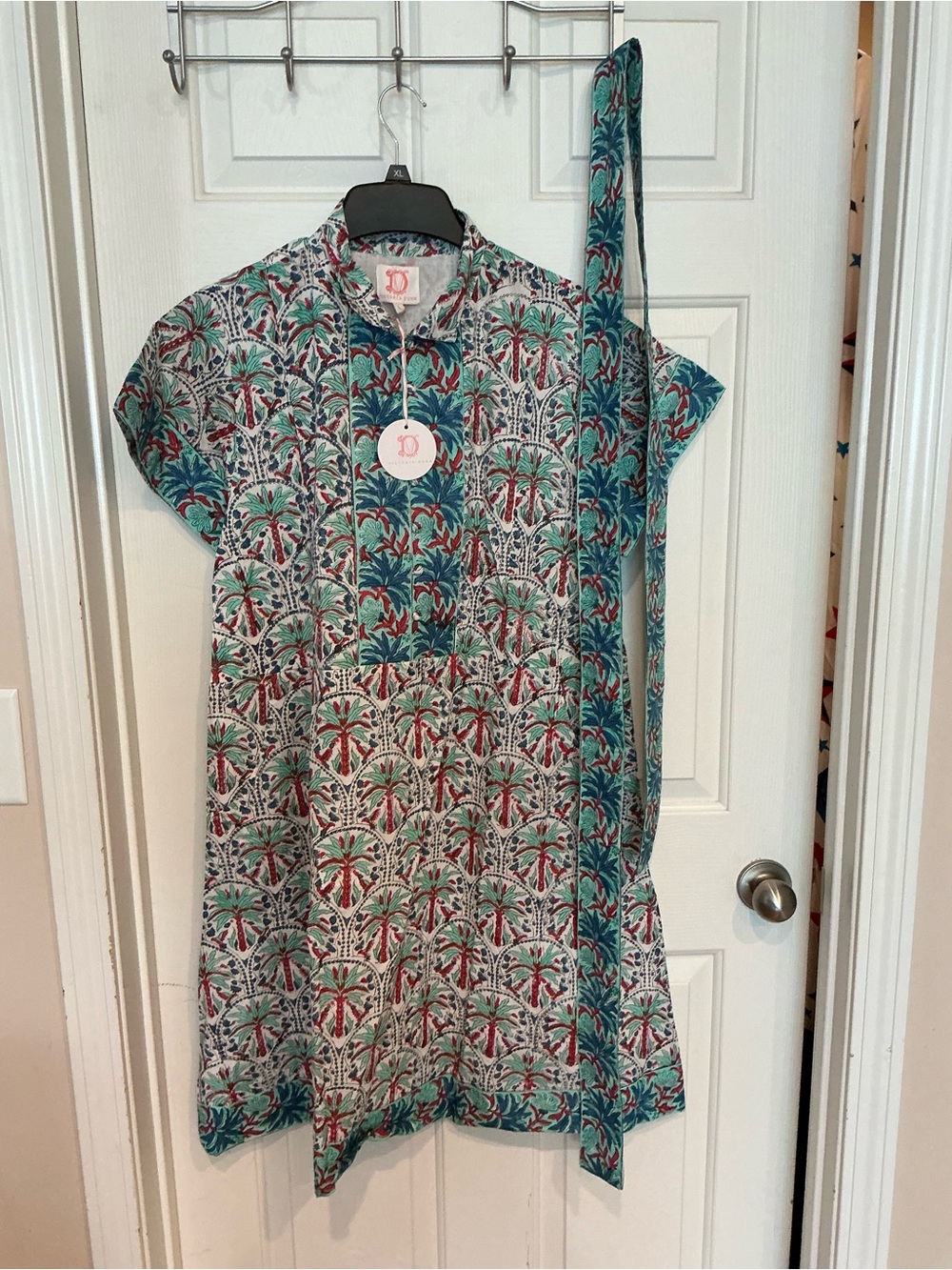 Victoria Dunn Teal & Red Floral Mini Dress with Sash